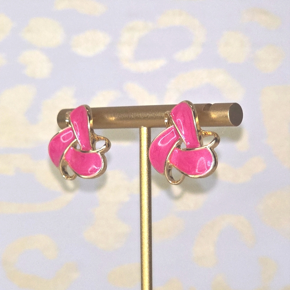 Pink Enamel and Gold Plated Fashion Stud Earrings - Picture 5 of 5